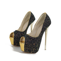 Offre Spéciale 2024 nouvelle taille paillettes 16cm plate-forme étanche bouche de poisson talons hauts haut été anti-dérapant mode femmes