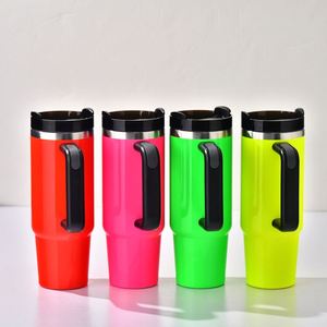 Gobelet isotherme en acier inoxydable H2.0 de 30 oz, rose fluo, avec paille, pour café et boissons chaudes, modèle vierge - Product Image 1