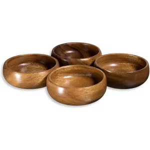 2021 Innovative Products Best Selling Wooden Bowls Acacia Wood Hand Carved Set of 4 Calabash Bowls 4"