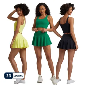 Womens 2 Piece Tennis Skirt With Sports Bra High Waisted Golf Skorts Skirt Running Workout Set Activewear