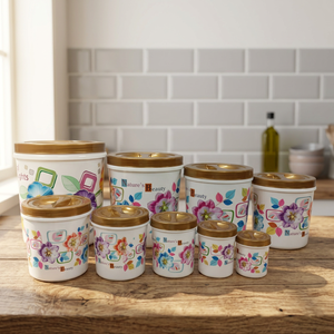 Ensemble de 9 pots de rangement de cuisine multi-tailles Anax Flora Luxe, ensemble de contenants hermétiques pour garde-manger Royal Blossom - Product Image 3