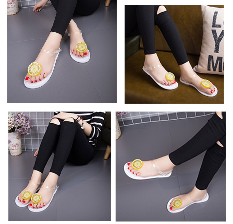 Summer Lemon Flat Heel Women Sandals Sweet Jelly Beach Shoes Student Girls Clip Toe Sandals