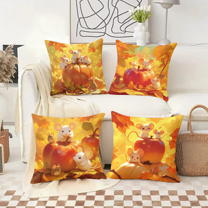 Милые мышки на тыквах и яблоках, осенние декоративные подушки, уютный сезонный декор. - Product Image 2