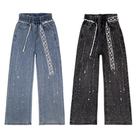 Jeans en denim pour filles Gallant Girls, logo personnalisé, strass, paillettes, jeans baggy pour filles, pantalons pour enfants de 8 à 13 ans