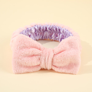Dễ Thương Đáng Yêu Satin Lót Spa <span class=keywords><strong>Headband</strong></span> Co Giãn Mềm Nhung Đầu Bọc Skincare Tóc Ban Nhạc Hai Màu Sắc Trang Điểm Bowknot Headbands - Product Image 5