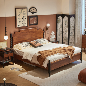 Ensemble de lit Queen en bois massif, design du milieu du siècle, lit plateforme doux, lit durable, meubles de chambre à coucher de luxe - Product Image 1