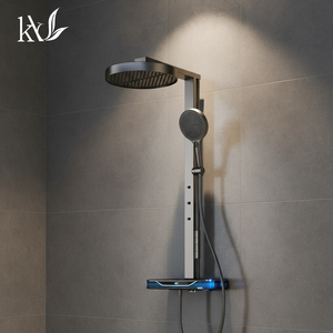 Ensemble de robinetterie de douche thermostatique intelligente Yake avec LED, design moderne, jet de pluie et massage, <span class=keywords><strong>grand</strong></span> rangement, cartouche entièrement céramique pour appartements - Product Image 1