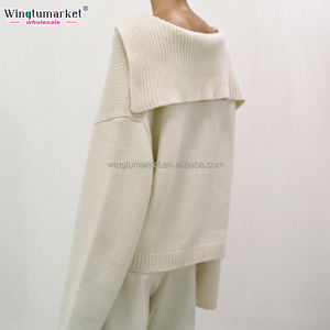 Suéter de mujer Jersey de gran tamaño sólido cuello en V manga ancha cuello <span class=keywords><strong>marinero</strong></span> Cachemira Top de punto - Product Image 4