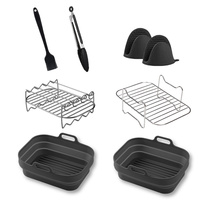 Ensemble de paniers réutilisables en silicone alimentaire pour friteuse à air, accessoires pour four et friteuse à air avec grille en acier inoxydable