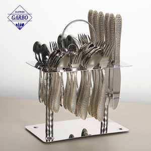Juego de Cubiertos de Acero Inoxidable 201 con Diseño Martillado Dorado de Lujo, con Soporte Metálico, Artículo de Exhibición para <span class=keywords><strong>Tienda</strong></span>, Novedad 2026 - Product Image 1