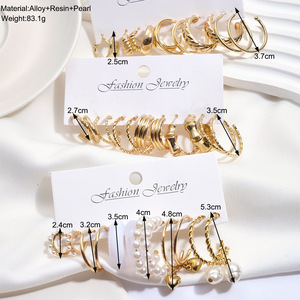 Europe and the United States <b>cross</b>-border new personality metal twist chain spiral ear <b>ring</b> imitation pearl earrings set - Product Image 2