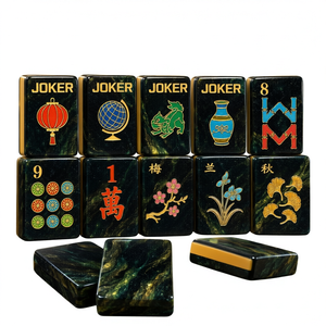 Jeu de Mahjong américain pour 4 joueurs, tuiles en acrylique, luxe, transparent noir avec tourbillon doré, pour le divertissement - Product Image 1