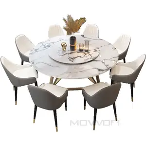 Ronde marmeren eettafel, witte keramische bovenkant, moderne meubels, luxe, 8-zits