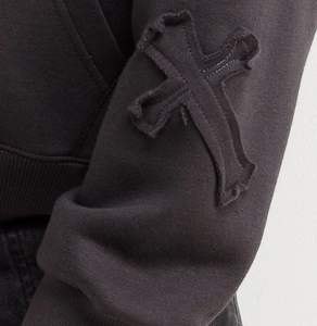 Felpa da <span class=keywords><strong>donna</strong></span> stile gotico con cappuccio con ricamo a croce a carboncino felpa Casual Pullover <span class=keywords><strong>Vintage</strong></span> Y2K - Product Image 2