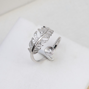 Bague ajustable en argent S925 pour femme, style bouche ouverte avec plume, support vide pour incrustation de perles DIY, tendance 28 - Product Image 3