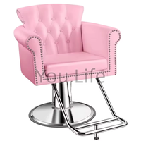 Chaise de coiffure de luxe capitonnée à rivets, réglable en hauteur par vérin hydraulique, pivotante à 360°, pour salon de coiffure
