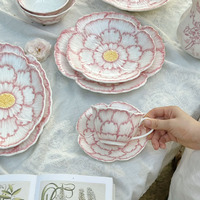 Franse roze rand 3D bloemen reliëf keramische bord, exquisiete Ins Afternoon Tea dessert fruitbord