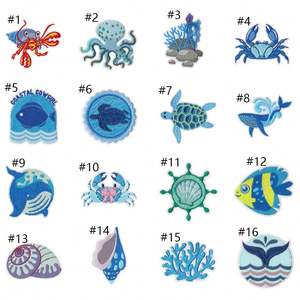 Parches Termoadhesivos Ecológicos con Bordados de Vida Marina para Gorras - Diseños de Cangrejo, Calamar y Ballena - Product Image 2