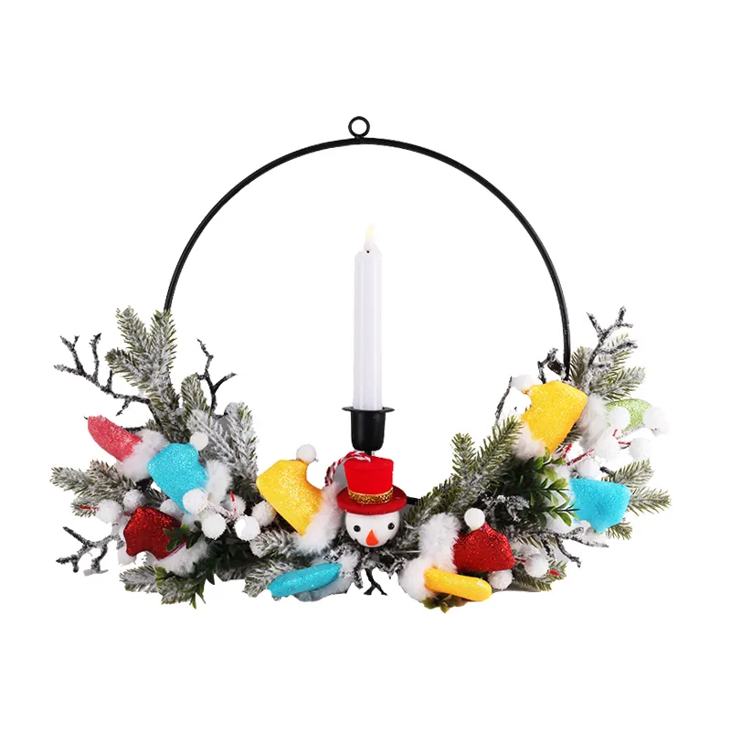 Amazon Verkoopt 11.8 "Kerstmetalen Kransen Met Enkele Led Conische Kaarsendeur En Raamkransen Voor Feestdecoraties Pvc