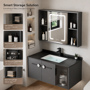 Mobile Bagno Moderno a Parete con Specchio <span class=keywords><strong>LED</strong></span> e Armadietto Contenitore - Product Image 6