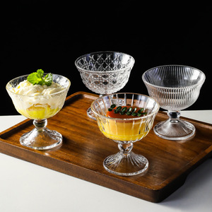 Olijfkleurige, stevige, geëmbosseerde glazen ijsdessertbeker, vaatwasser- en magnetronbestendig - Product Image 1