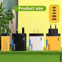 Pengisi Daya PD 240W Dual Plug AS & EU, Adaptor Pengisian Cepat Multi-Port 3C 2U 5V/3A untuk Smartphone dan Notebook