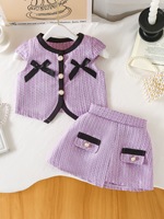 Conjunto Casual de Verano para Niña, Estilo Algodón con Aroma Suave, Color Rosa Sólido, Chaleco con Lazo y Pantalones Cortos Decorados con Perlas