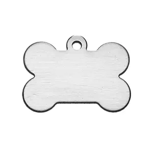 Collar de metal con forma de hueso para mascotas, cadena con colgante, grabado en blanco, para perro