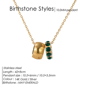 Collar de Joyería de Moda para Mujer al por Mayor, Chapado en Oro de 14K, Acero Inoxidable, Brillante, con Circonita, Dos Tonos, con Colgante de Piedra de Nacimiento - Product Image 3