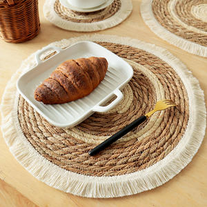 Salvamanteles redondo tejido de algas marinas estilo bohemio con borde de borlas, aislante del calor, para la mesa occidental. - Product Image 5