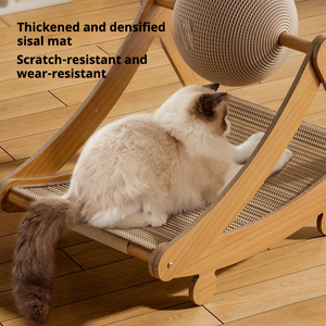 Griffoir vertical classique moderne pour chat avec lit pour chat, en sisal, bois et lin – Chaise longue durable et écologique pour animaux de compagnie - Product Image 3