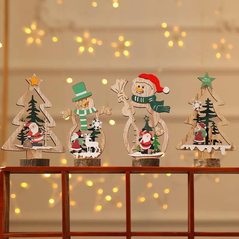 Feiyou conjunto decorações de árvore de natal, conjunto de decorações de madeira para árvore de natal em 2021