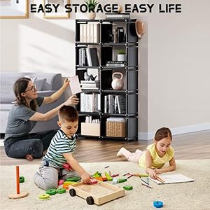 Estantería de Metal de 12 cubos, organizador de estantería DIY para dormitorio, sala de estar, estante de cubículo negro alto - Product Image 2
