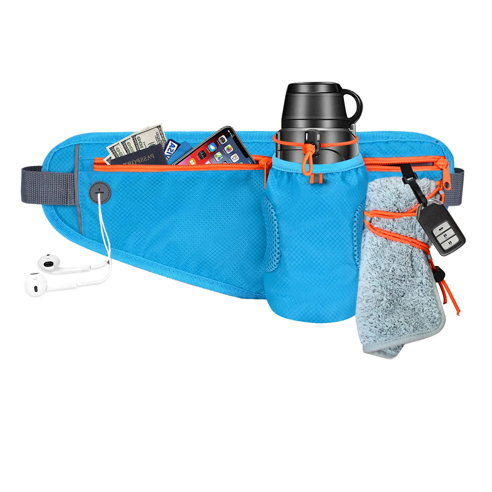 Custom Portable Waterproof Sport Hiking Cycling Running Pouch Belt Waist Pack Bag with Bottle Holder