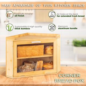 Boîte à pain en bambou à double couche, conteneur de rangement en bois pour comptoir de cuisine avec séparateurs - Product Image 3