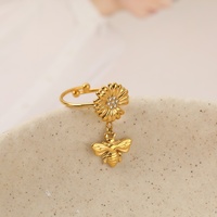 Ensemble de bijoux pour femmes personnalisé, fleur, abeille, plaqué or, acier inoxydable, collier, boucles d'oreilles, bague, bijoux abeille pour la vente en gros
