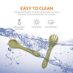 BPA FREE Silicone bé Flatware Set 2 cái Toddler giai đoạn đầu tiên ăn đồ dùng đào tạo muỗng nĩa 6 tháng + Bát thực phẩm - Product Image 2