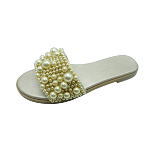 Sandali piatti personalizzati da donna con intarsi <span class=keywords><strong>di</strong></span> perle, ciabatte in <span class=keywords><strong>vetro</strong></span> da donna per l'estate, con soletta in PU per camminare - Product Image 1