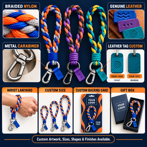 Porte-clés personnalisés en nylon tressé avec étiquette en cuir et mousqueton OEM ODM - Product Image 4