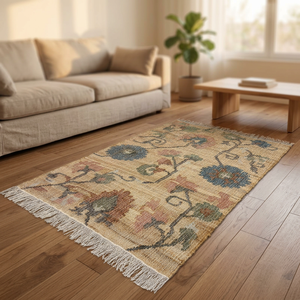 Alfombra Floral con Flecos, Decorativa, para Sala de Estar, Dormitorio, o como Adorno para Sofá - Product Image 2