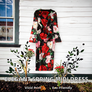 Vestido Midi Elegante y Casual de Primavera para Mujer, Estampado Digital, Tejido, Corte Imperio, con Encaje - Product Image 2