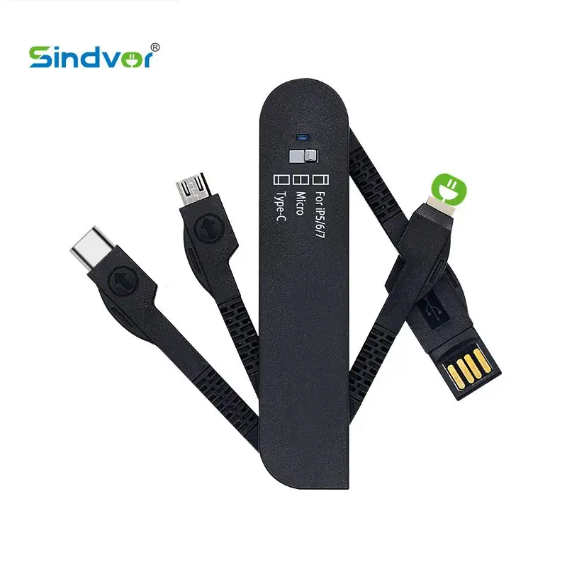 3 in 1 Foldable Swiss Army Knife Cell Phone Charging Cable Multifunctional Charger Cable USB Cable For Iphone