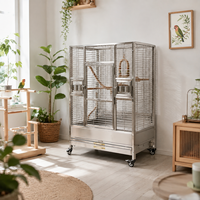 Cage à perroquets en acier inoxydable 304 de qualité commerciale, grande volière en métal avec plateau de nettoyage facile et roulettes