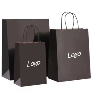 Sacs en papier kraft noirs personnalisés de taille moyenne avec poignées pour boutique, restaurant, à emporter - Product Image 4
