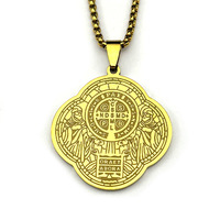 Collier en acier inoxydable Saint Benoît pour prêtre, pendentif exorciste en acier inoxydable, bijou rétro rond pour homme