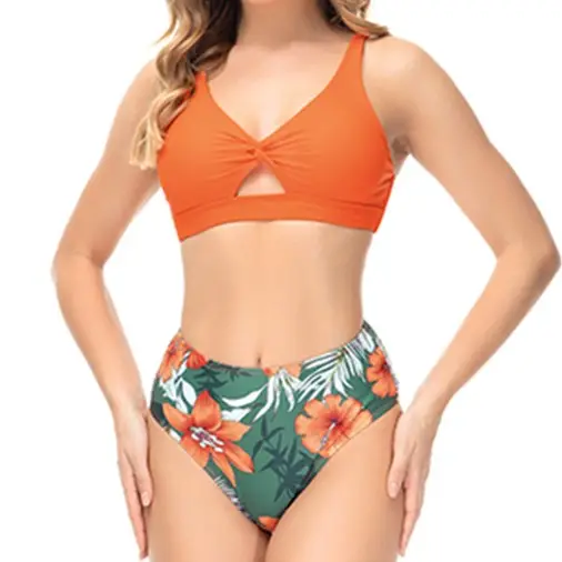 Großhandel neue Bikini sexy hohe Taille hellen Druck zweiteiligen Bikini Meer Hot Spring Split Badeanzug Fitness Bade bekleidung