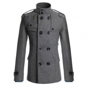 Manteau en laine pour <span class=keywords><strong>homme</strong></span> Yi, style européen et américain, coupe ajustée, longueur moyenne, double boutonnage, manteau en laine tendance pour <span class=keywords><strong>homme</strong></span> - Product Image 2