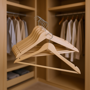 BRSTENMANN Perchas de madera para ropa, 45 cm, 8 piezas, acabado natural, para guardar en el armario - Product Image 3