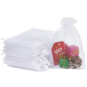Vente chaude Pack <span class=keywords><strong>100</strong></span> Pcs Moderne Blanc Maille Cordon <span class=keywords><strong>Organza</strong></span> Cadeau De Noël Sacs Double pour Salle De Bains Bijoux Bonbons De Stockage - Product Image 1