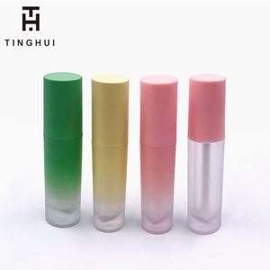 Vente flash - Emballage personnalisé pour gloss à lèvres avec logo, tube de gloss à lèvres rond rose et vert dégradé avec pinceau - Product Image 1